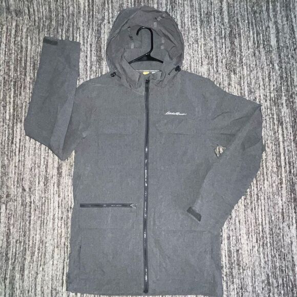 Eddie Bauer Men’s Size Small Windbreaker Coat Gray Full‎ Zip Hooded Jacket - Picture 1 of 8